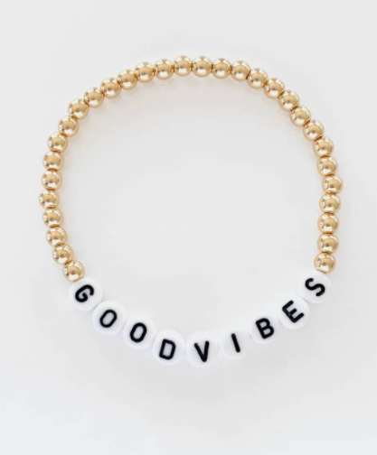 Good Vibes Beaded Gold Stretch Bracelet