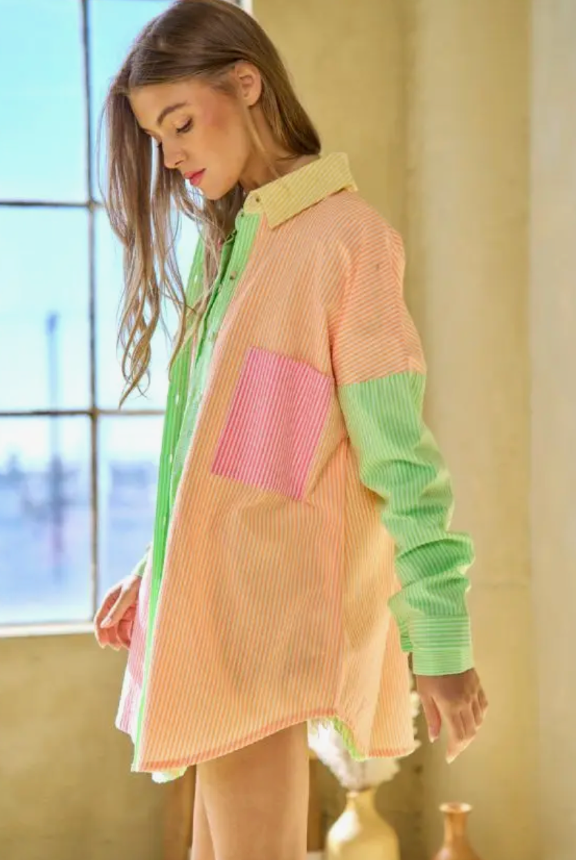 Neon Multi Oversized Button Down