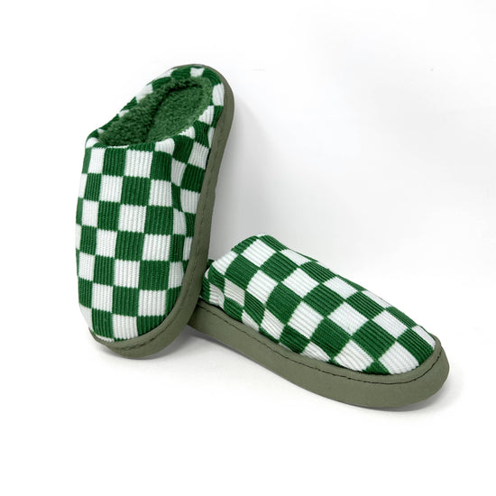 Corduroy Green Check Slippers