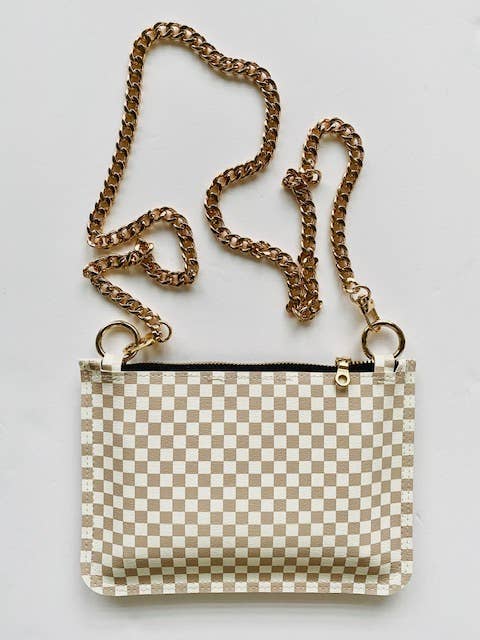 Load image into Gallery viewer, Cream and White Checkerboard Crossbody / Shoulder Bag Vegan

