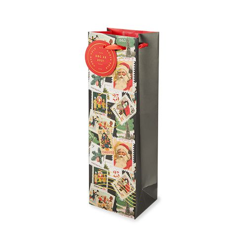 Load image into Gallery viewer, Holiday Vintage Stamps Wine Bag
