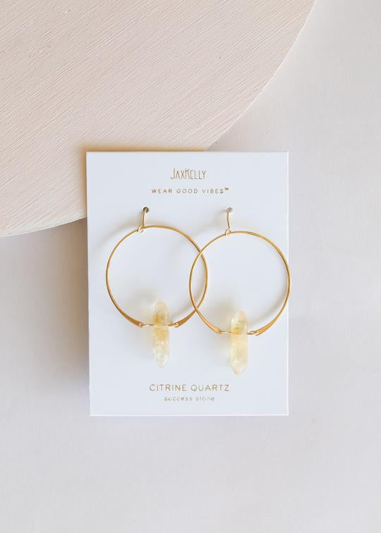 Load image into Gallery viewer, Citrine Quartz Success Crystal Earrings
